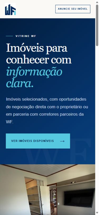 A vitrine WF Negócios Imobiliários no celular